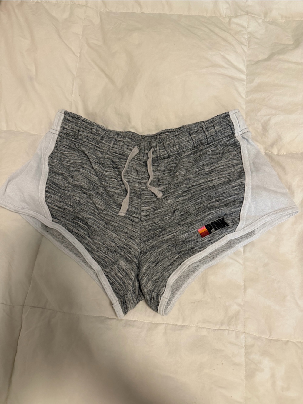 PINK Victoria's Secret Grey Heather Athletic Shorts with White Trim
